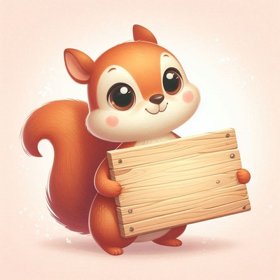 Cute squirrel holding wooden sign
