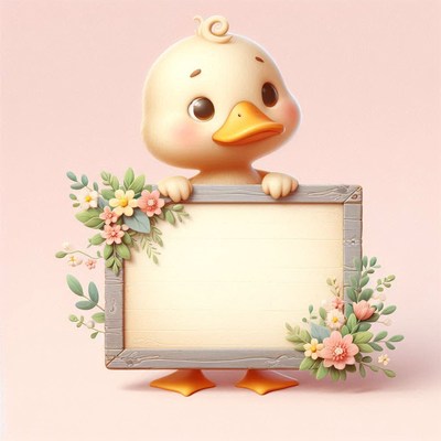 Cute duck holding blank sign