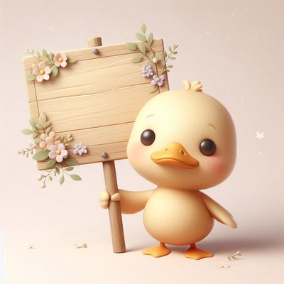 Cute duckling holding blank sign