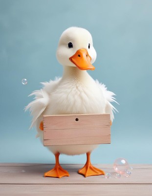 Duck holding a sign with bubbles