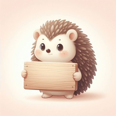 Cute hedgehog holding a wooden sign