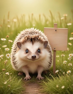 Hedgehog smiles in meadow