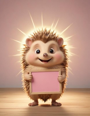 Smiling hedgehog holding blank sign