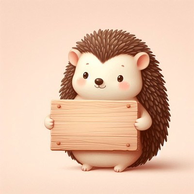 Cute hedgehog holding wooden sign