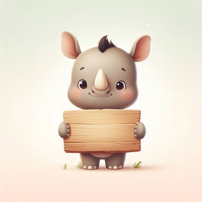 Cute rhino holding sign