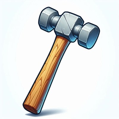 Cartoon hammer with wooden handle
