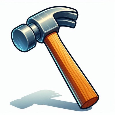 Cartoon hammer with wooden handle