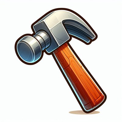 Cartoon hammer with wooden handle