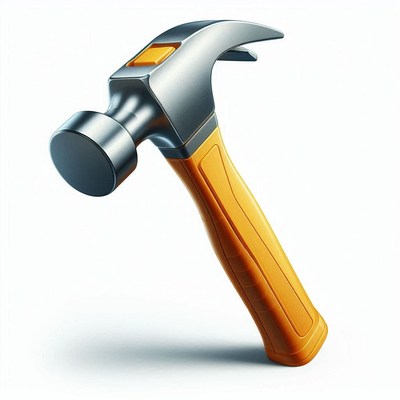 Yellow-handled hammer on white background