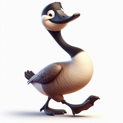 Cartoon goose walking on white background