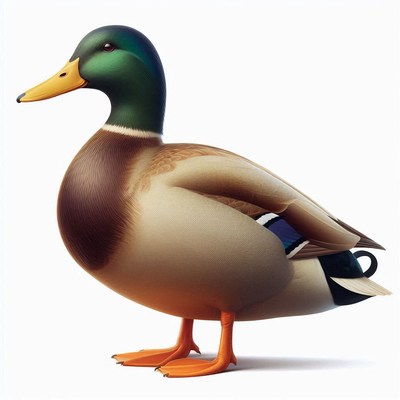 Mallard duck standing on white background