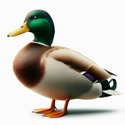Mallard duck standing on white background