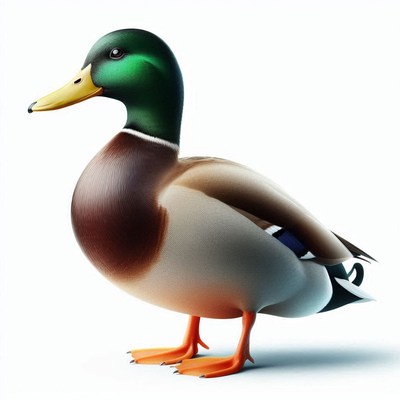 Mallard duck standing on white background