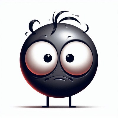 Black sphere character with wide eyes