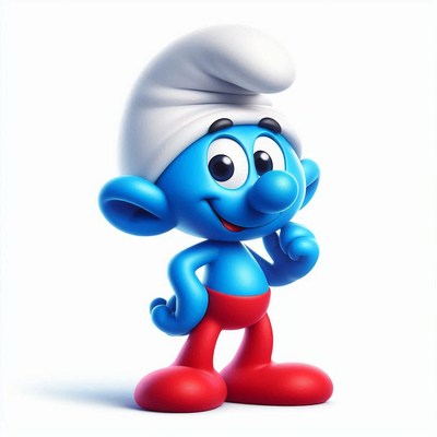 Smurf character standing with a smile