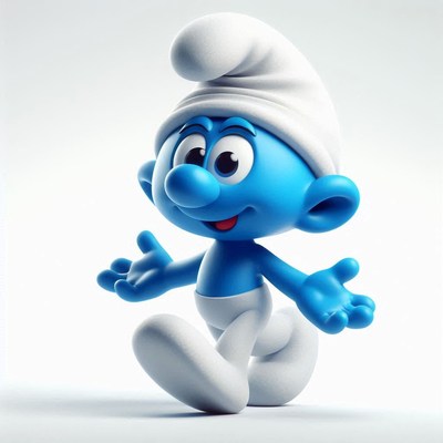 Smurf walking on white background