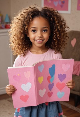 Girl holding heart-shaped notebook