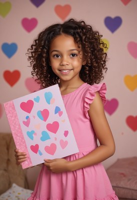 Girl holding heart-shaped card