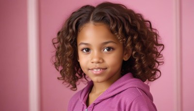 Young girl with curly hair smiling