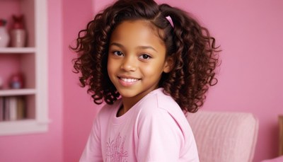 Girl smiling in pink room