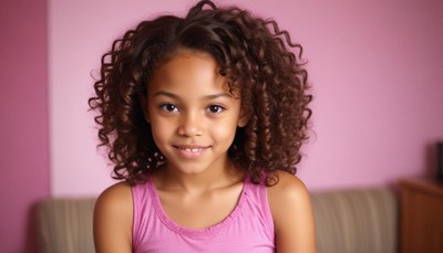 Girl with curly hair smiling