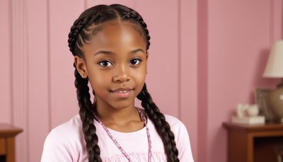 Young girl with braids smiles
