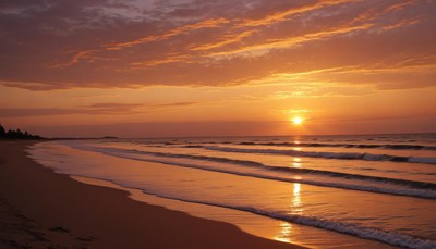 Sunset over sandy beach