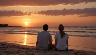 Couple watching sunset on beach