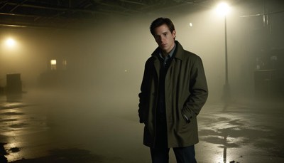 Man standing in foggy night