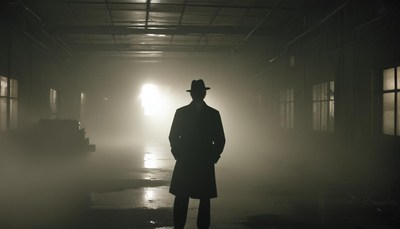 Man in hat standing in foggy warehouse