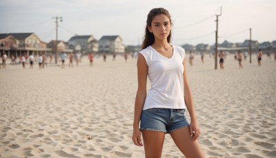 Woman standing on sandy beach