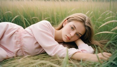 Woman resting in field of grass