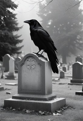 Raven on headstone in cemetery