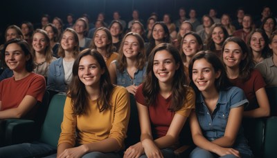 Smiling audience at movie theater