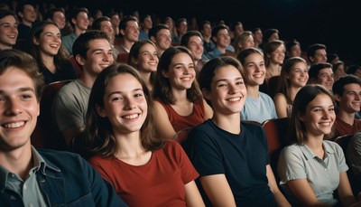 Happy audience watching movie