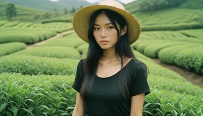 Woman in hat at tea plantation