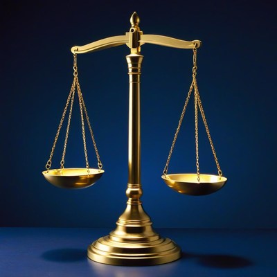Golden scales of justice on blue background