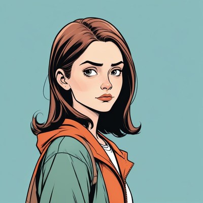 Woman with brown hair and orange jacket