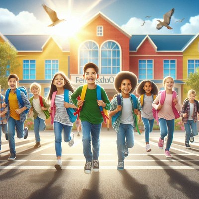 Children running to school