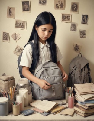 Girl packing backpack before school