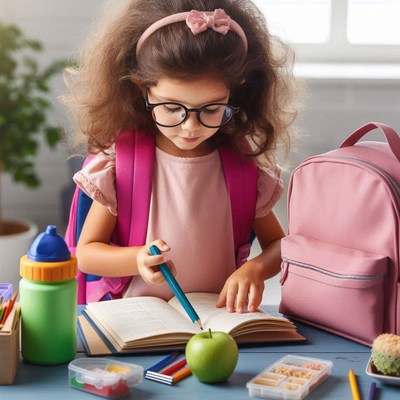 Girl studying at home with backpack