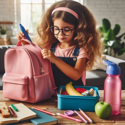 Girl packing backpack for school