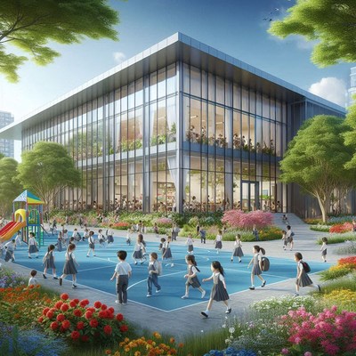 Children playing at modern school