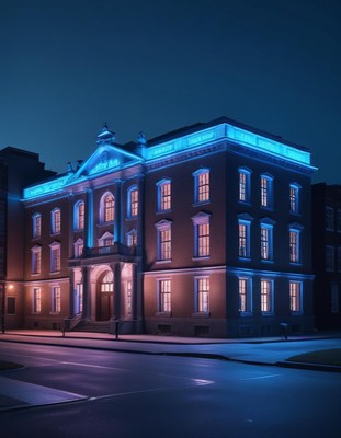 Historic building illuminated at night
