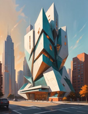 Modern cityscape with geometric building