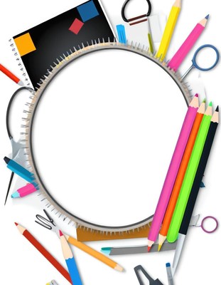Colorful school supplies around circle