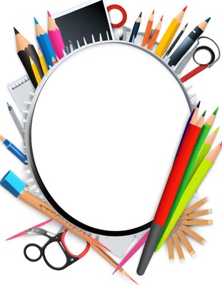 Colorful school supplies frame