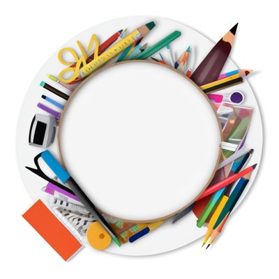 Colorful school supplies around circle