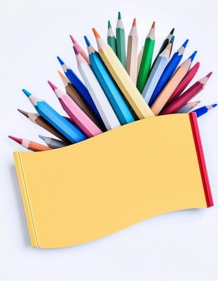 Colored pencils in a yellow banner