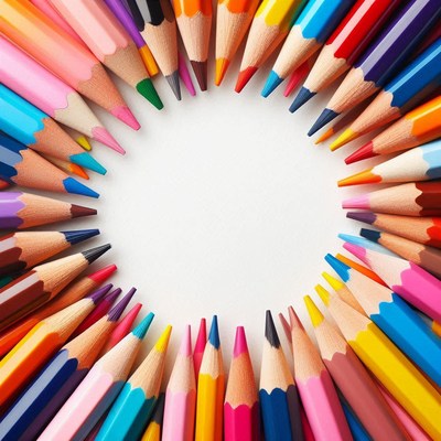 Colored pencils circle on white background